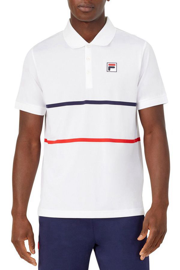 Camisas Polo Fila Hombre Blancas / Azul Marino / Rojas - Heritage Stripe - España 627984TYM